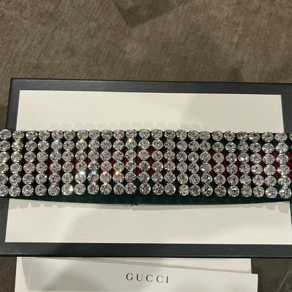 Web Gucci headband with crystals GG canvas headband with crystals in bordeaux | GUCCI® US main image 3